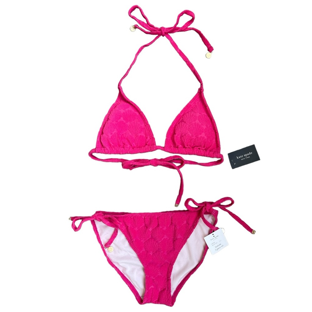 135. Women's Kate Spade Pink Shell Texture Terry Cloth Bikini Top & Bottom NWT